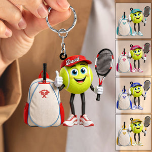 Cute Thumbs‑Up Tennis Ball Mascot with Tennis Backpack Design Keychain - Personalized Tennis Keychain