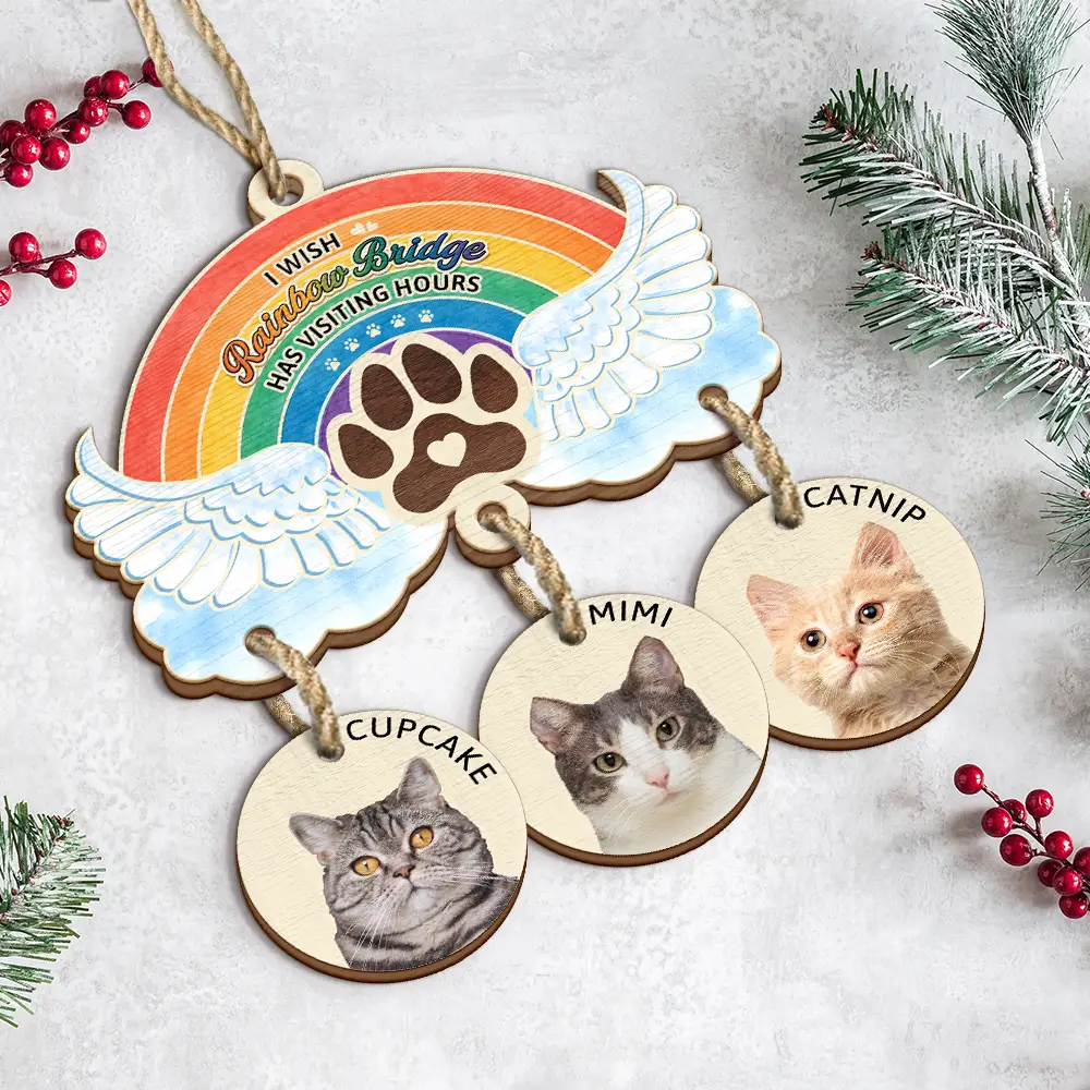 Custom Photo The Rainbow Bridge - Personalized Wooden Ornament With Wooden Tags