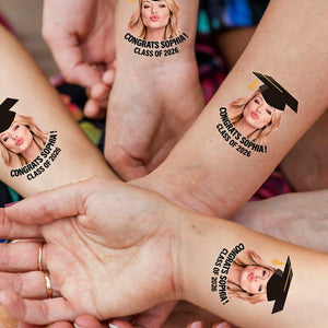 Congratulations Class Of 2026, Custom Temporary Tattoo With Personalized Photo, Text Name And Hashtag, Fake Tattoo, Graduation Gift