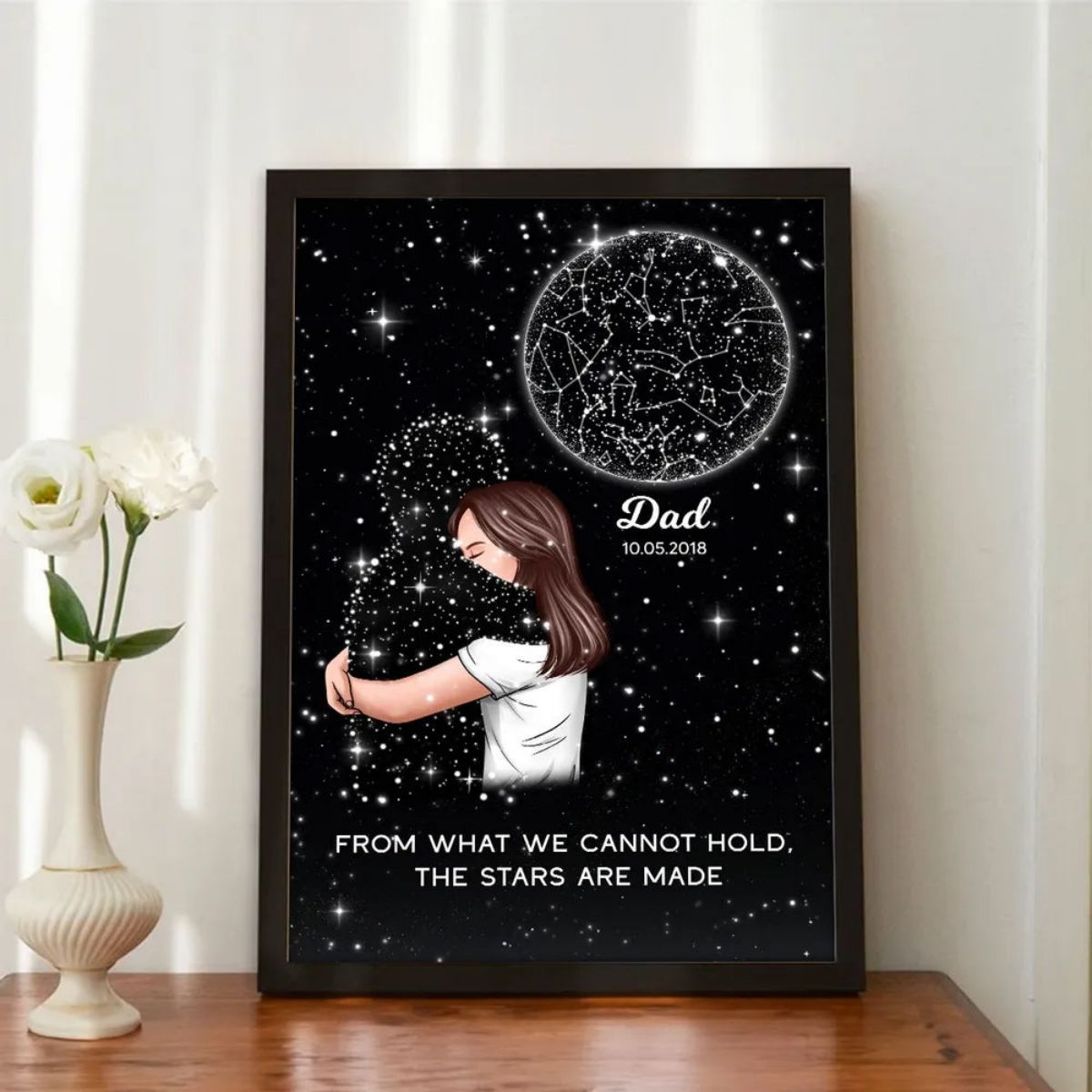 Personalized Poster For Woman Hugging Lost Loved One Star Map Memorial Gift