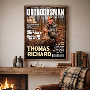 Outdoorsman Magazine Cover Canvas, Personalized Outdoor Adventure Wall Art, Custom Hunter Magazine Gift, Hunting Lover Gift