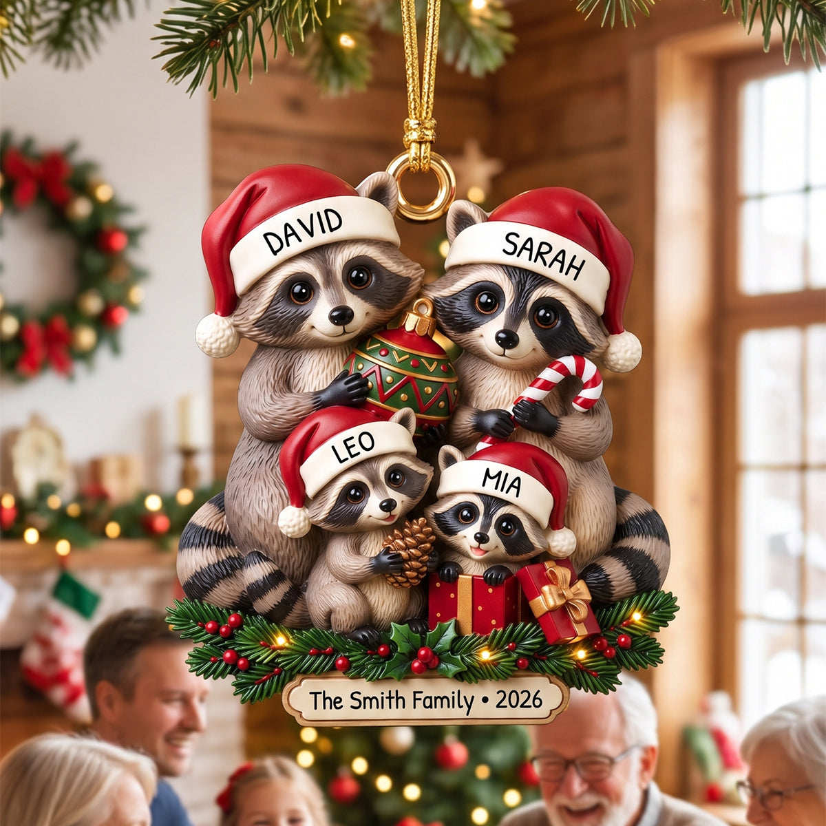 "Lovely Raccoon Family" – Personalized Acrylic Ornament | Christmas Gift For Families