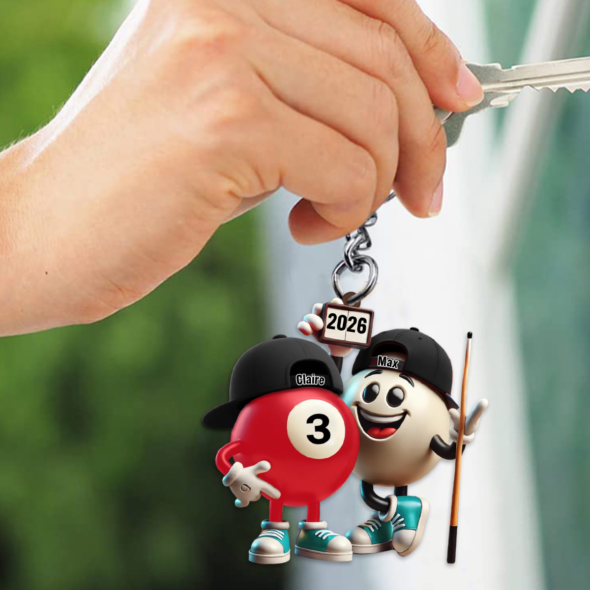 Custom Name Billiard Couple Keychain, Billiard Lover Gift