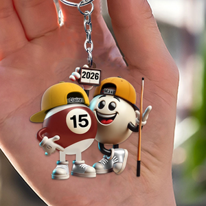 Custom Name Billiard Couple Keychain, Billiard Lover Gift