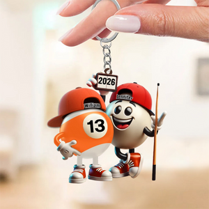 Custom Name Billiard Couple Keychain, Billiard Lover Gift