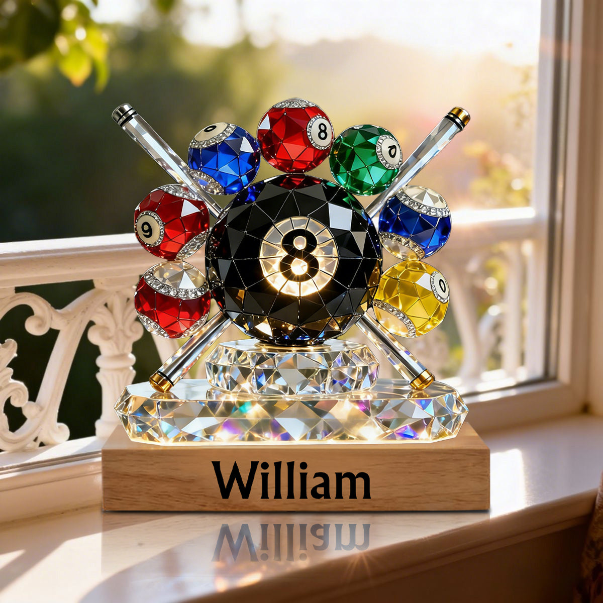 Personalized Billiards Plaque – 8 Pool Custom Name Stained Glass Effect