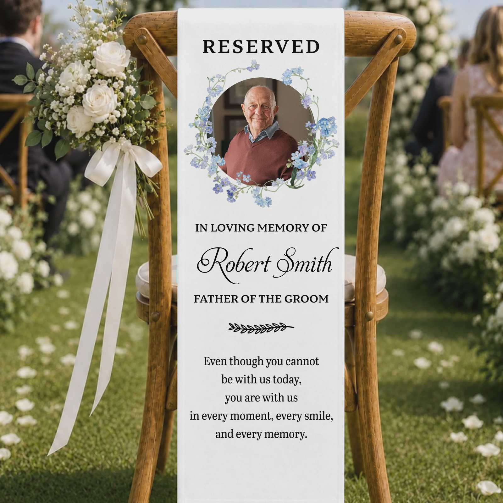"Reserved For Our Guardian Angel" – Custom Photo Wedding Chair Sign | Memorial Sympathy Gift For Brides & Grooms