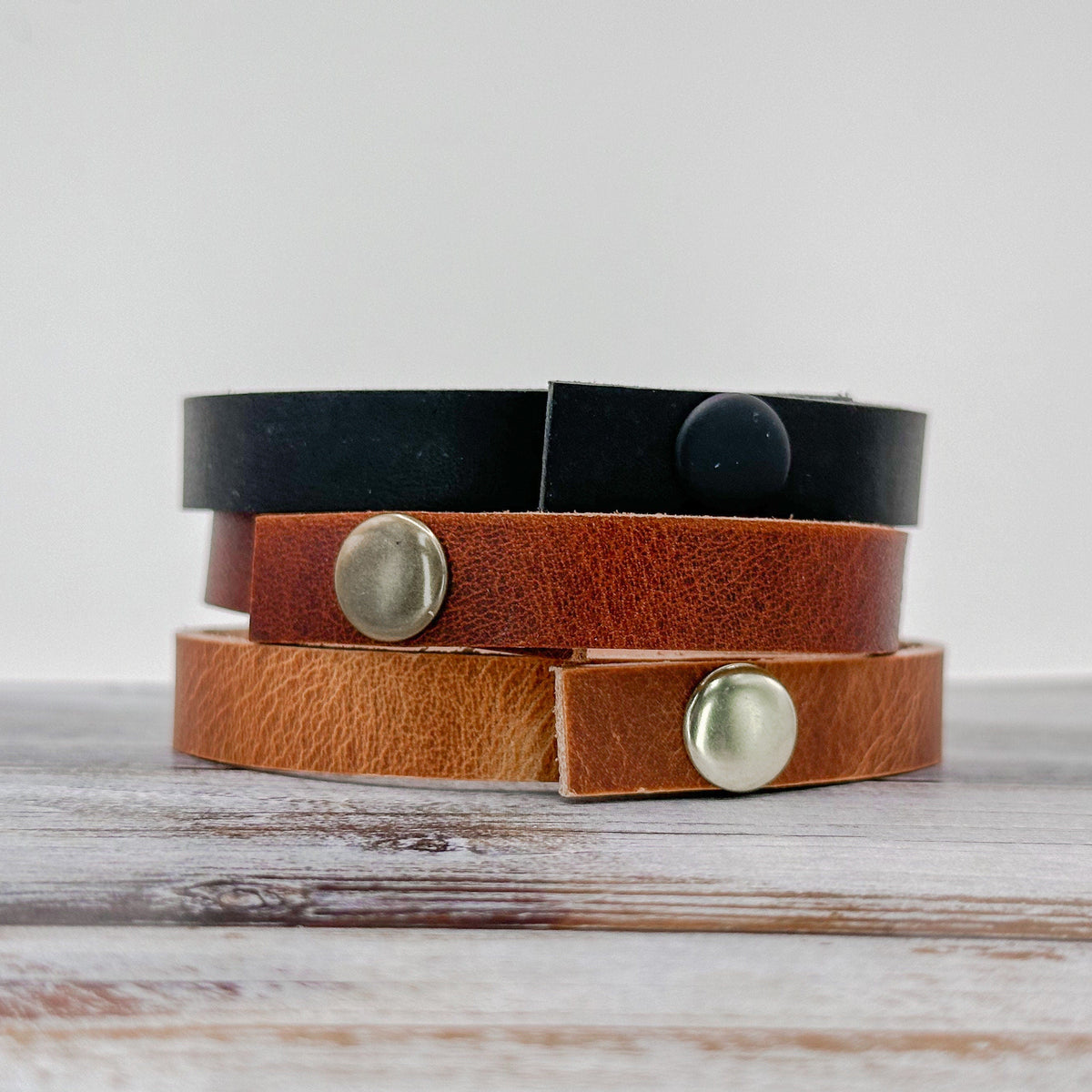 Personalized Leather Bracelet - Engraved Modern Minimalist Cuff