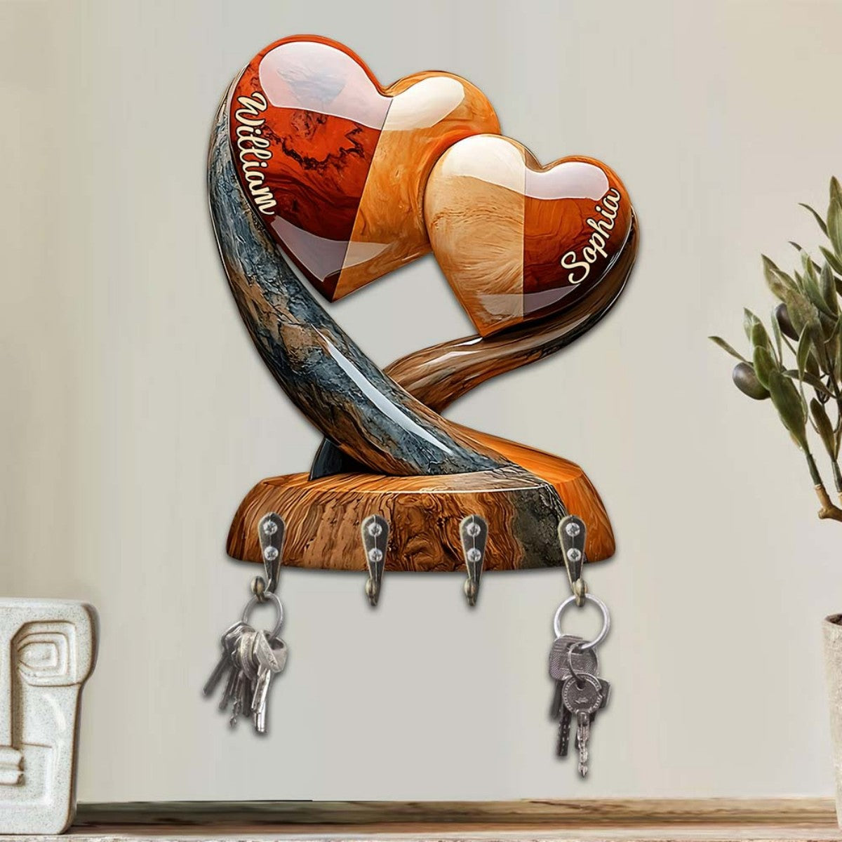 Home Sweet Home - Personalized Couple Custom Shaped Key Rack With Custom Names