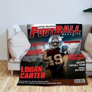 Personalized Football Magazine Cover  Blanket, Football Player Gift, Football America Gifts