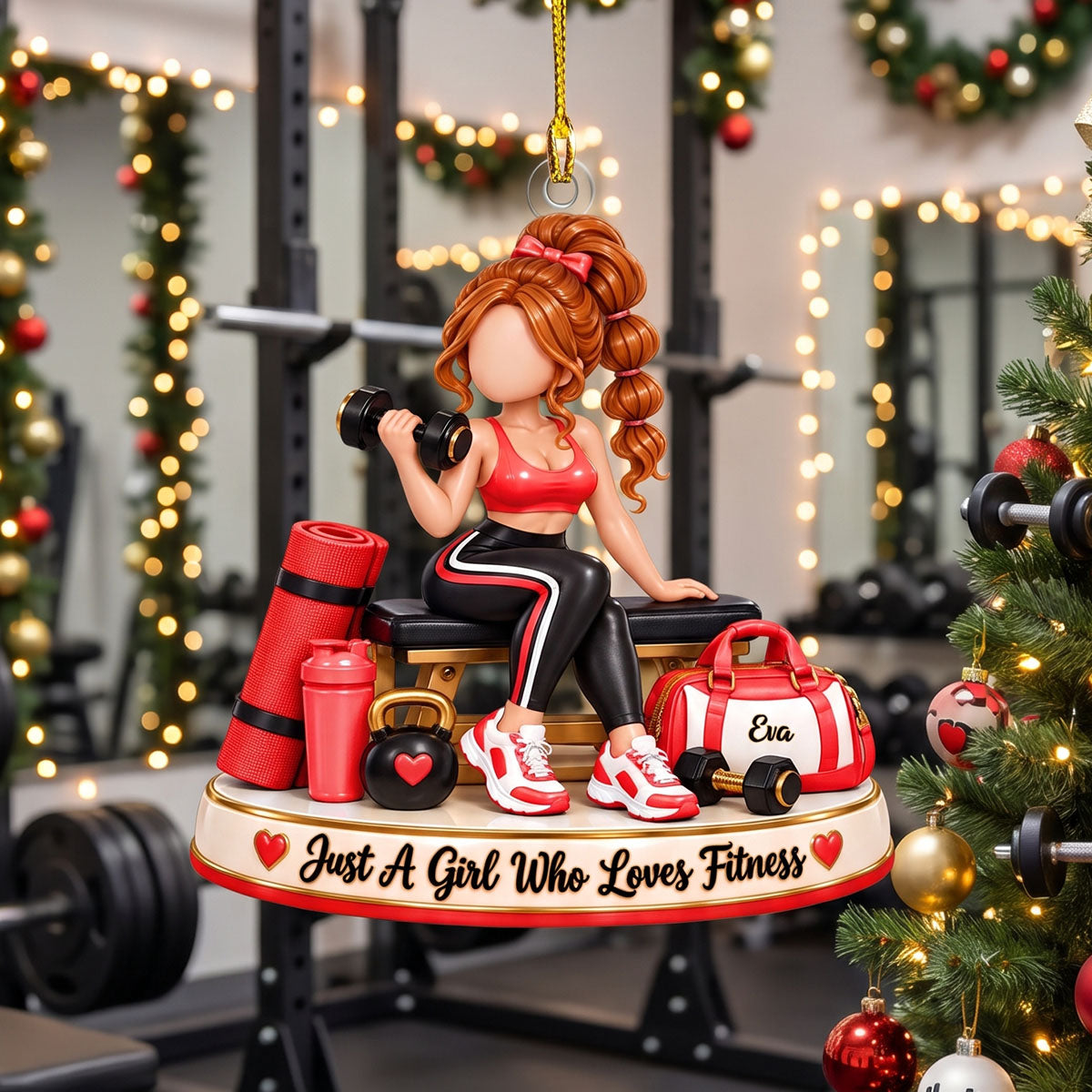Personalized Fitness Girl Christmas Ornament – Custom Name Gym Keepsake | Gift For Workout & Weightlifting Lovers