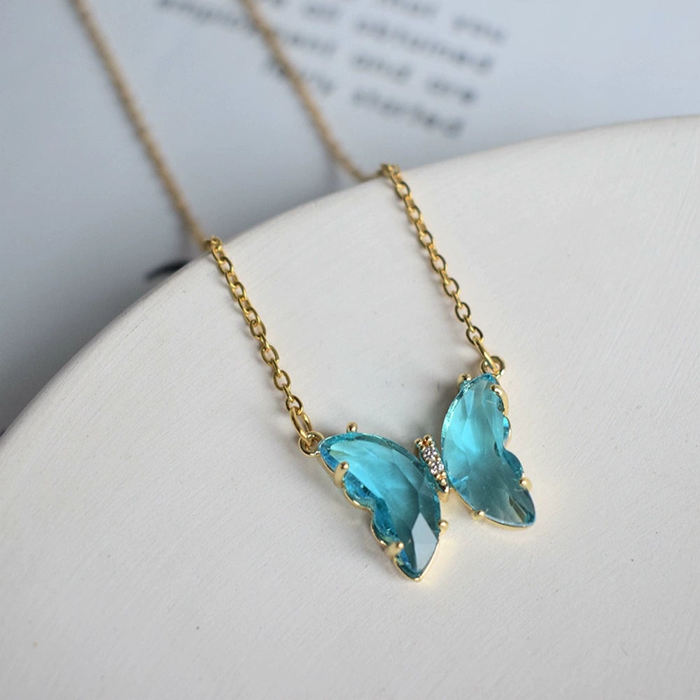 Crystal Butterfly Charm Necklace