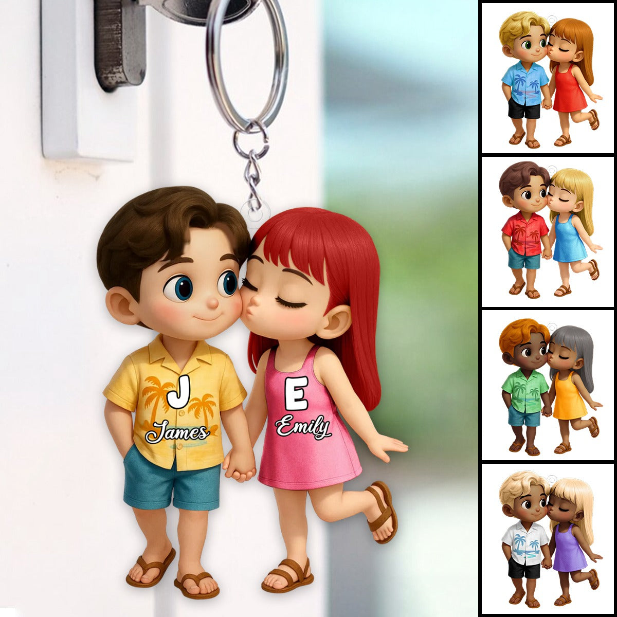 Cute Cartoon Couple Summer Vibe Personalized Acrylic Keychain