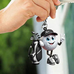 Victory Gesture Personalized Cute Golf Ball Mascot Keychain Gift For Golf Lovers