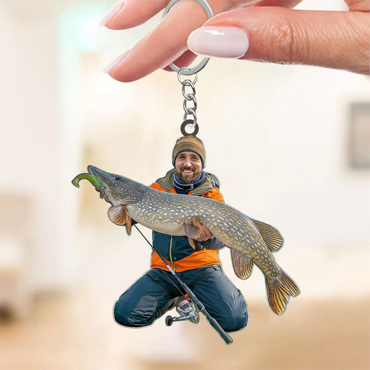 Fishing Big Fishes Custom Photo Personalized Acrylic Keychain Gift For Fisherman, Angler