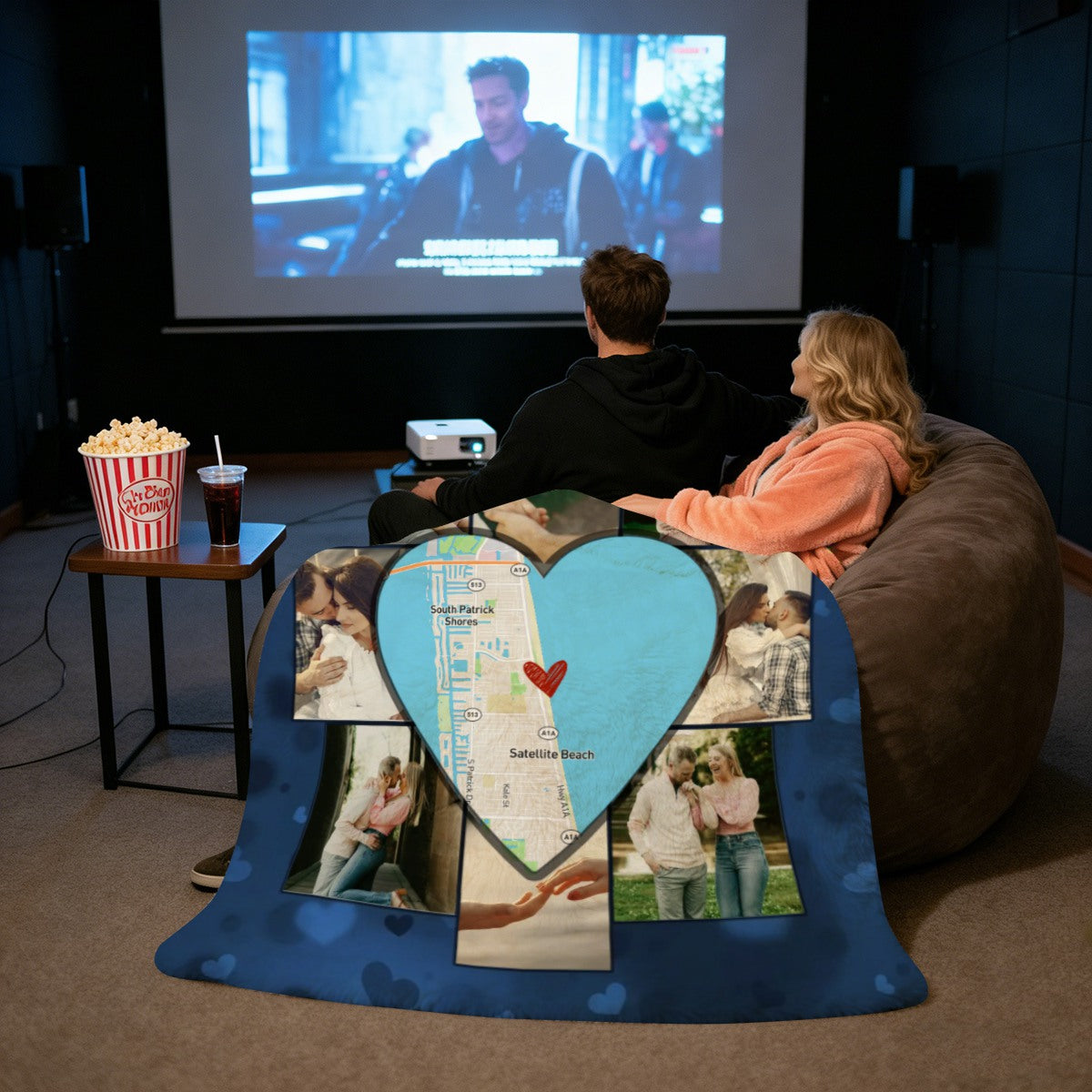 Custom Picture Collage Blanket With Location Map, Personalized Where It All Began Gift, Blankets For Couples