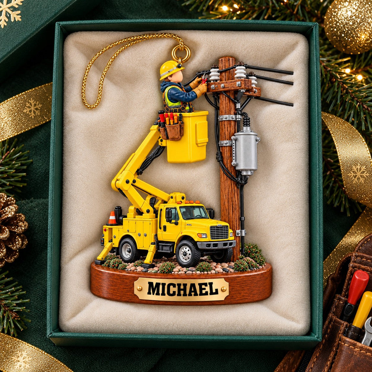 Personalized Bucket Truck Lineman Christmas Ornament