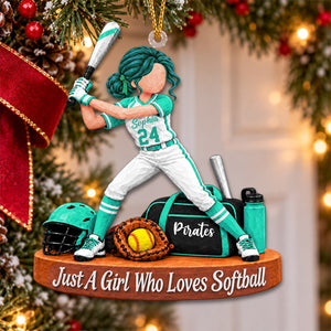 Personalized Softball Girl Christmas Ornament – Custom Player Name Keepsake Gift For Softball Players & Fans