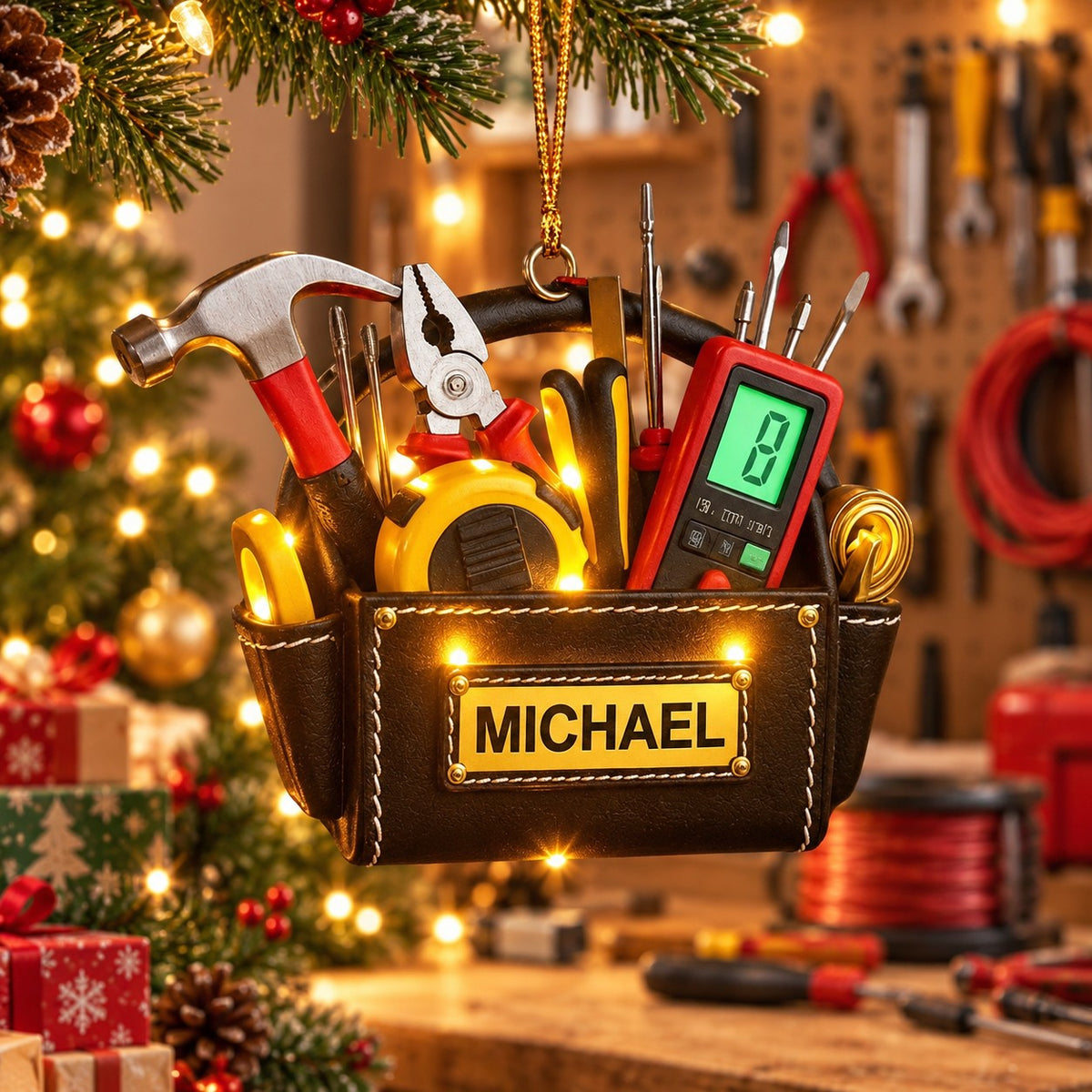 Personalized Electrician Tool Bag Christmas Ornament – Custom Name Gift for Electricians