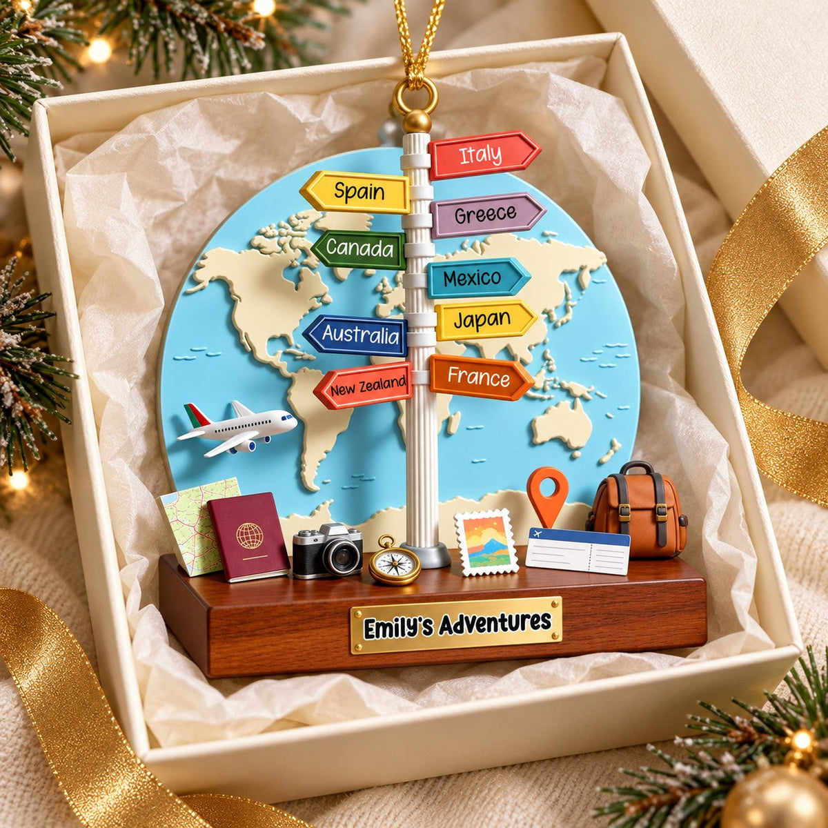 Personalized Travel Destination Map Ornament