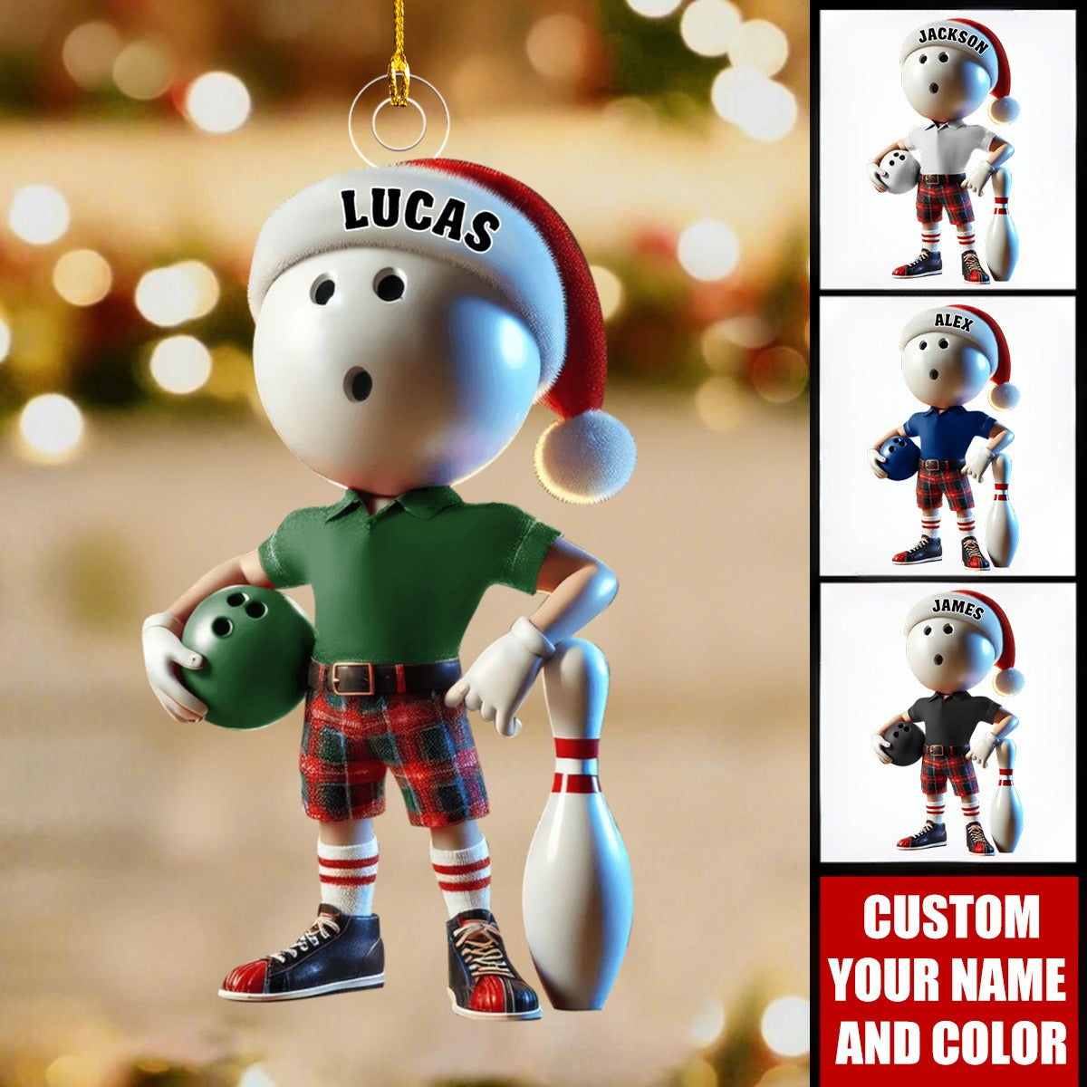 Personalized Custom Name Bowling Ornament, Bowling Christmas Gift