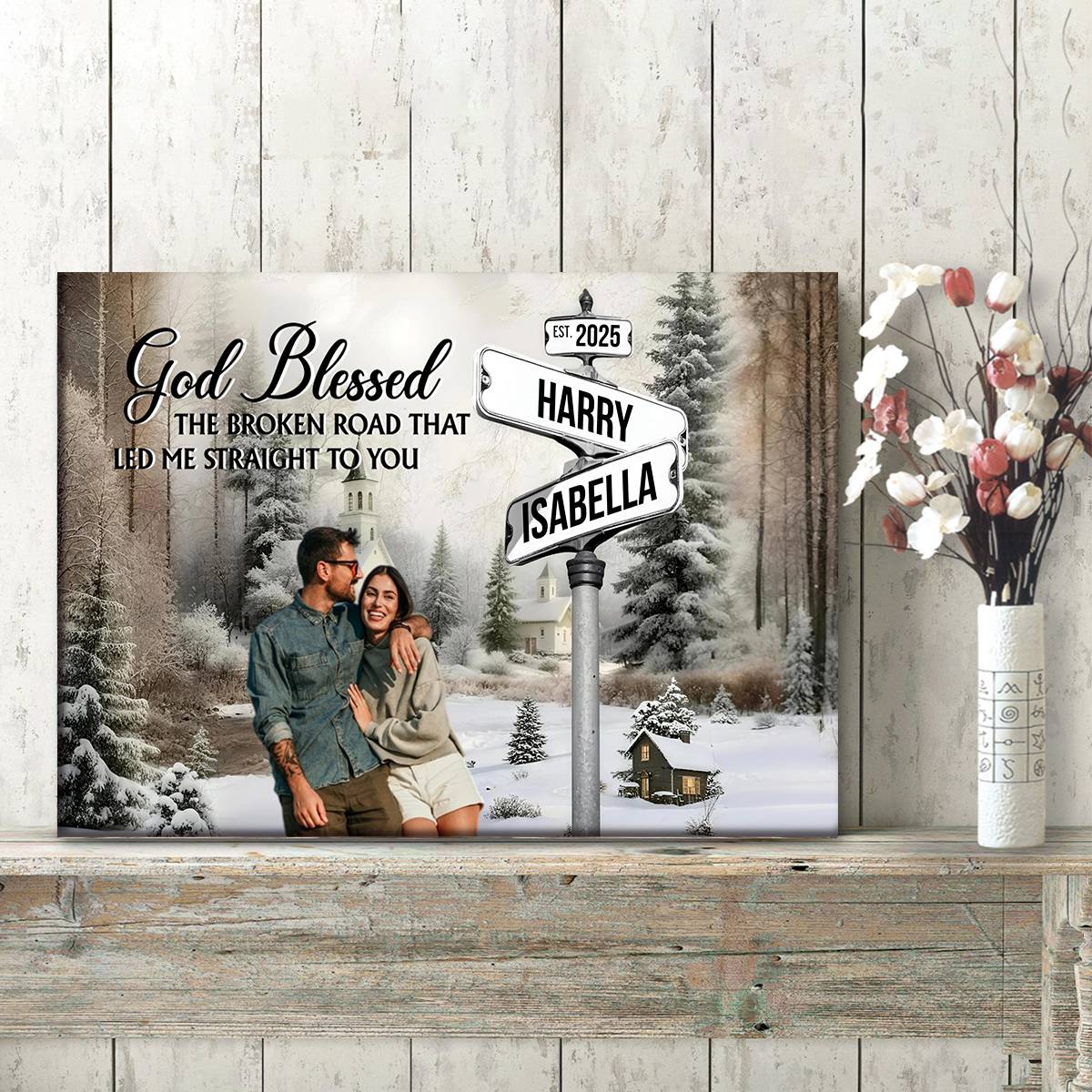 Classic Crossroad of Love - Custom Photo Anniversary Personalized Couple Canvas Poster