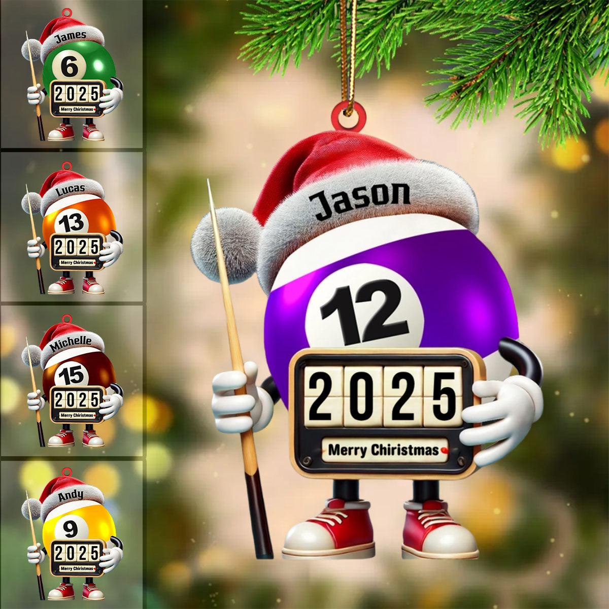 Custom Name and Year Billiard Ornament, Billiard Lover Christmas Gift