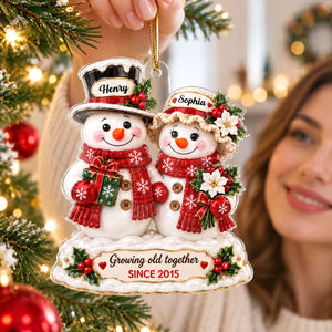 "Snowman Couple – Growing Old Together" – Personalized Acrylic Ornament | Christmas Keepsake For Him & Her