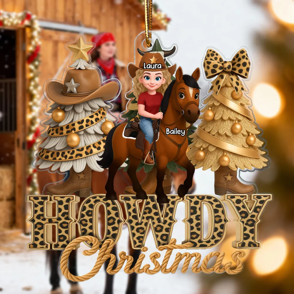 Western Vibe Howdy Christmas Girl & Horse - Personalized Acrylic Ornament
