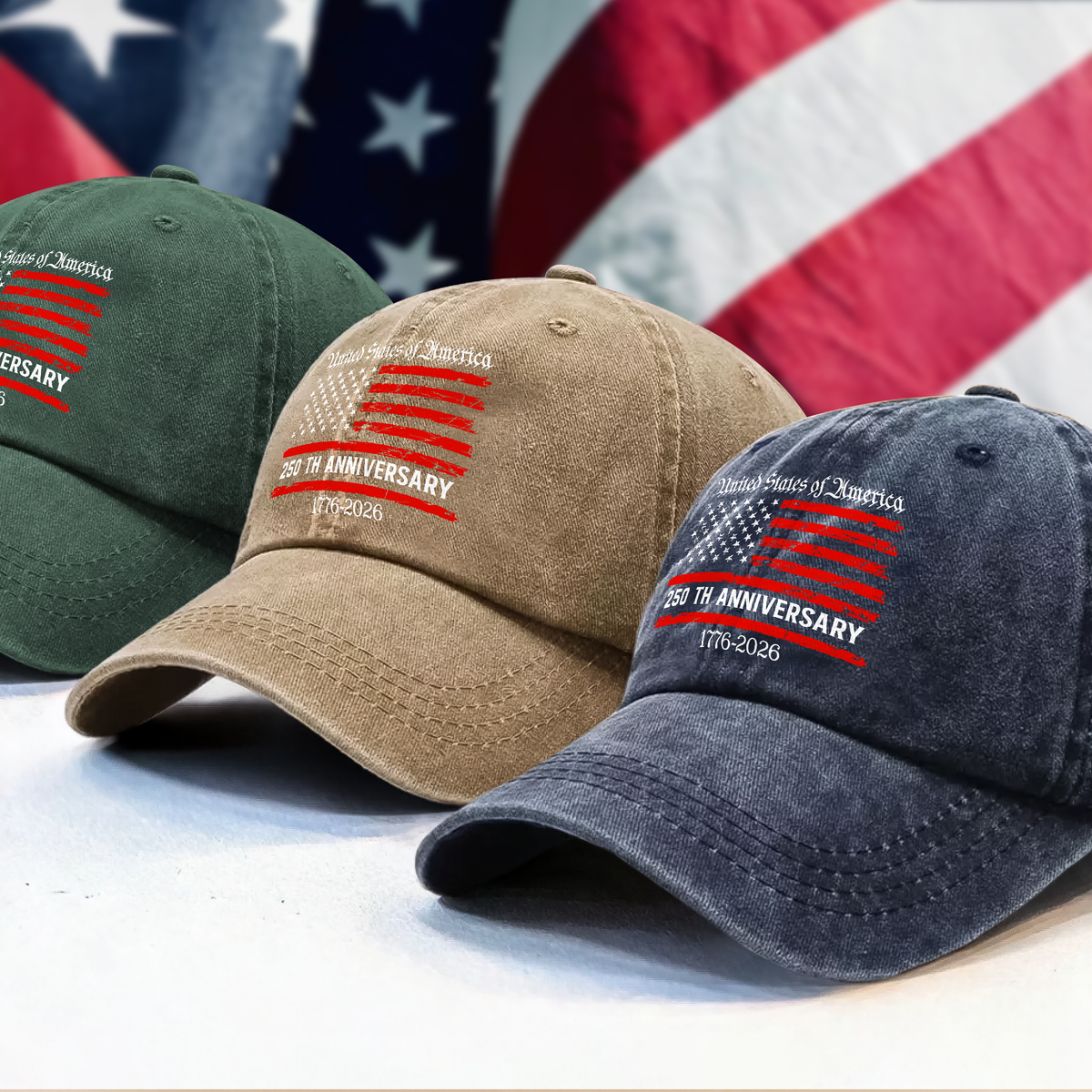 Personalized America 250th Anniversary Semiquincentennial Washed Denim Baseball Cap