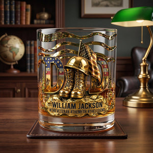 Gift For Veteran Dad – Personalized "Proud Veteran Dad" Drinking Glass