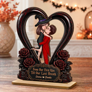 "From Our First Kiss To Our Last Breath" – Halloween Couple Wooden Plaque | Personalized Keepsake For Him & Her