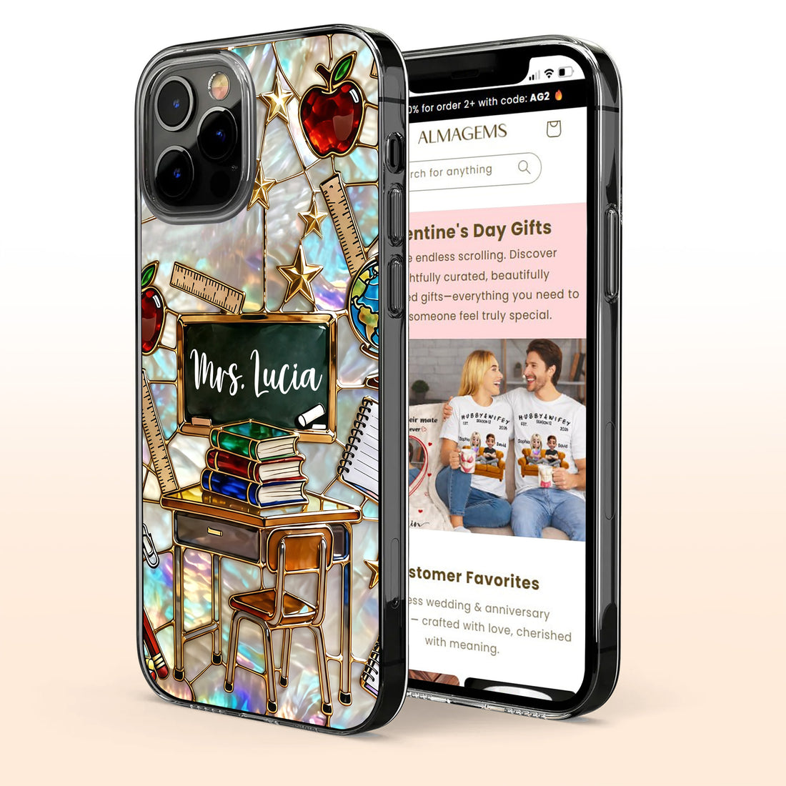 Classroom Inspired Book & Apple Design – Personalized Clear Phone Case | Gift For Teachers & Educators