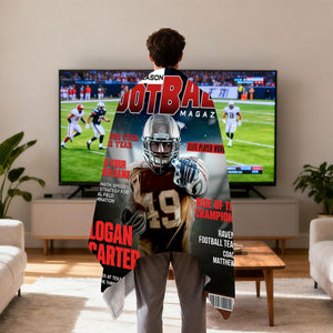 Personalized Football Magazine Cover  Blanket, Football Player Gift, Football America Gifts
