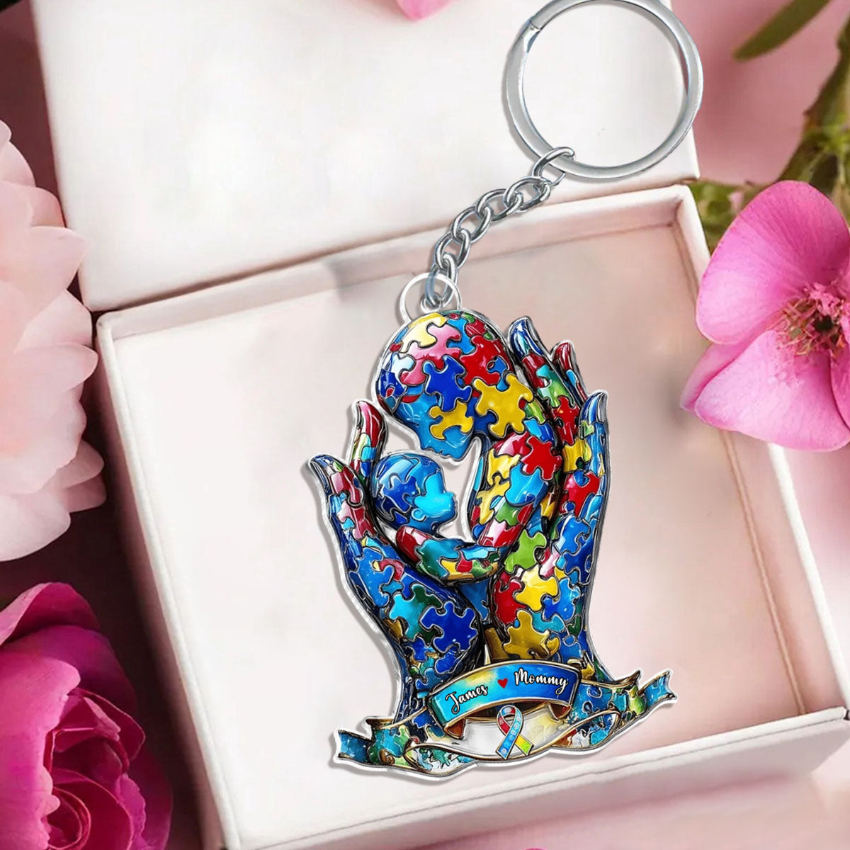 Mom And Kid - Personalized Autism Awareness Keychain