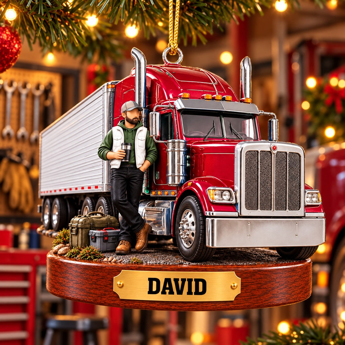 Personalized Truck Driver Christmas Ornament,Custom Name Semi Truck Christmas Gift