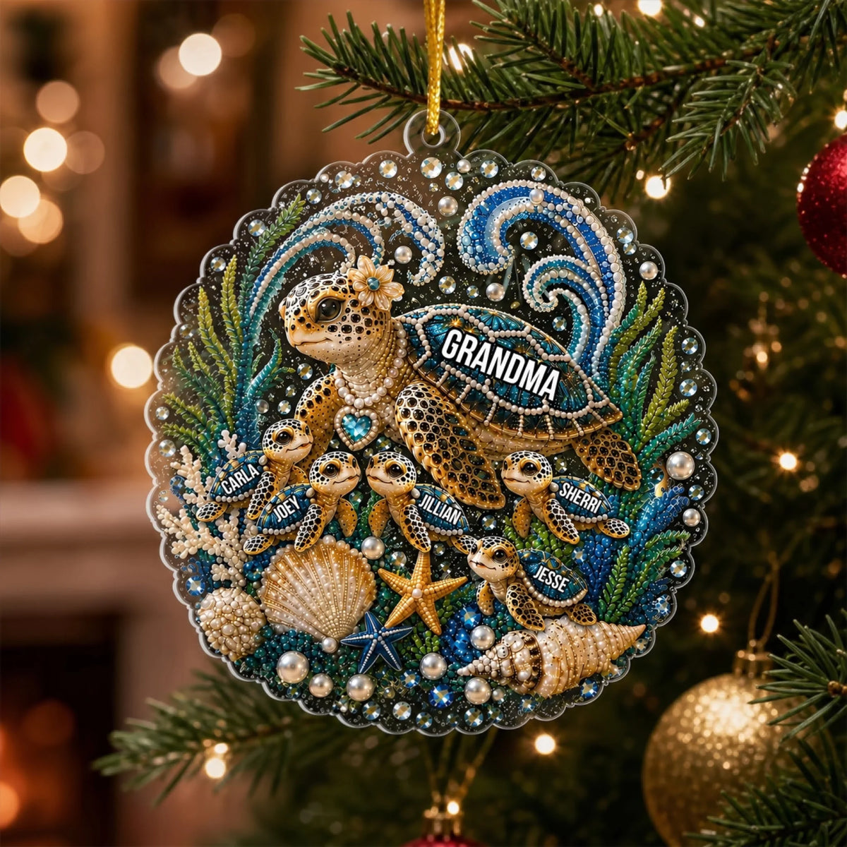"Blessed To Be Called Grandma" – Personalized Acrylic Ornament | Gift For Grandma, Mom & Sea Turtle Family