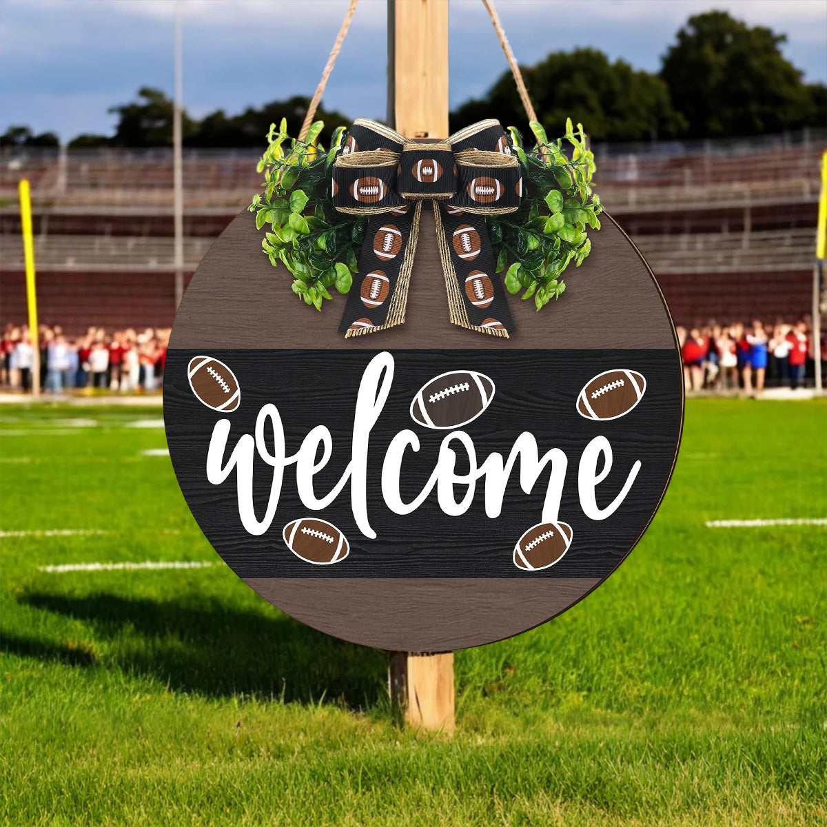Welcome American Football Wooden Hanging Sign Gift For Football Lover