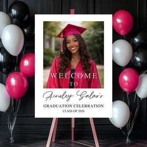 Custom Class Of 2026 - Graduation Party Welcome Sign - Personalized Custom Photo Grad Party Sign Canvas