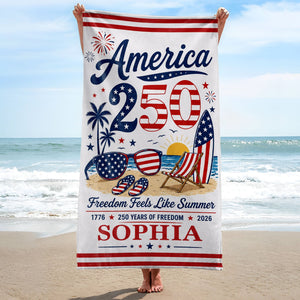Personalized "Freedom Feels Like Summer" Beach Towel – Family Gift