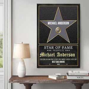 Personalized Dad Star Award Canvas Poster, Custom Father’s Day Gift,Best Dad Ever Keepsake