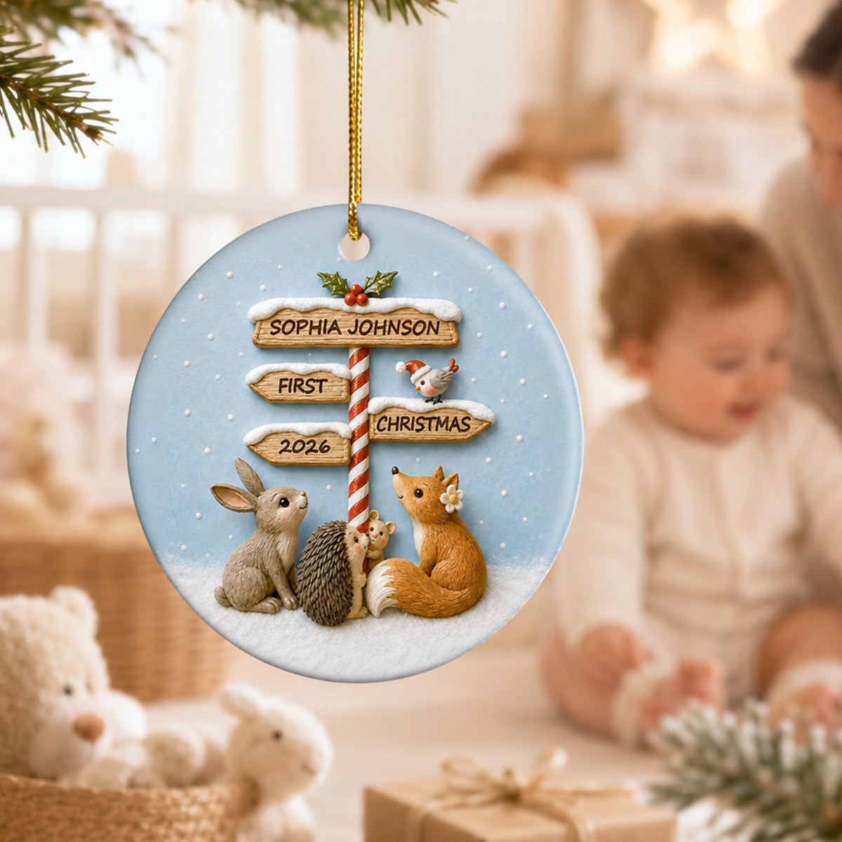 Personalized "Baby's First Christmas" North Pole Ornament – Ceramic Keepsake For Baby's 1st Christmas