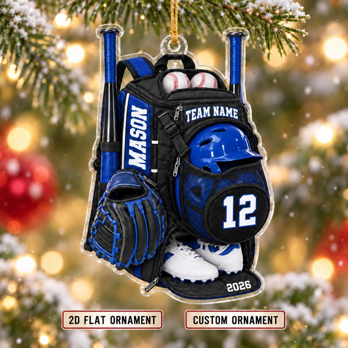 Personalized Baseball Gear Bag Christmas Ornament 2026 – Custom Name, Number & Team Acrylic Keepsake | Gift For Players & Coaches