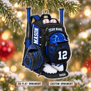 Personalized Baseball Gear Bag Christmas Ornament 2026 – Custom Name, Number & Team Acrylic Keepsake | Gift For Players & Coaches