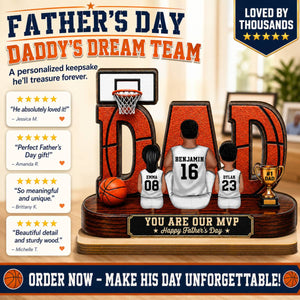 Father's Day Gift For Basketball Dad & Husband – Personalized "Dad's Dream Team" Wooden Plaque