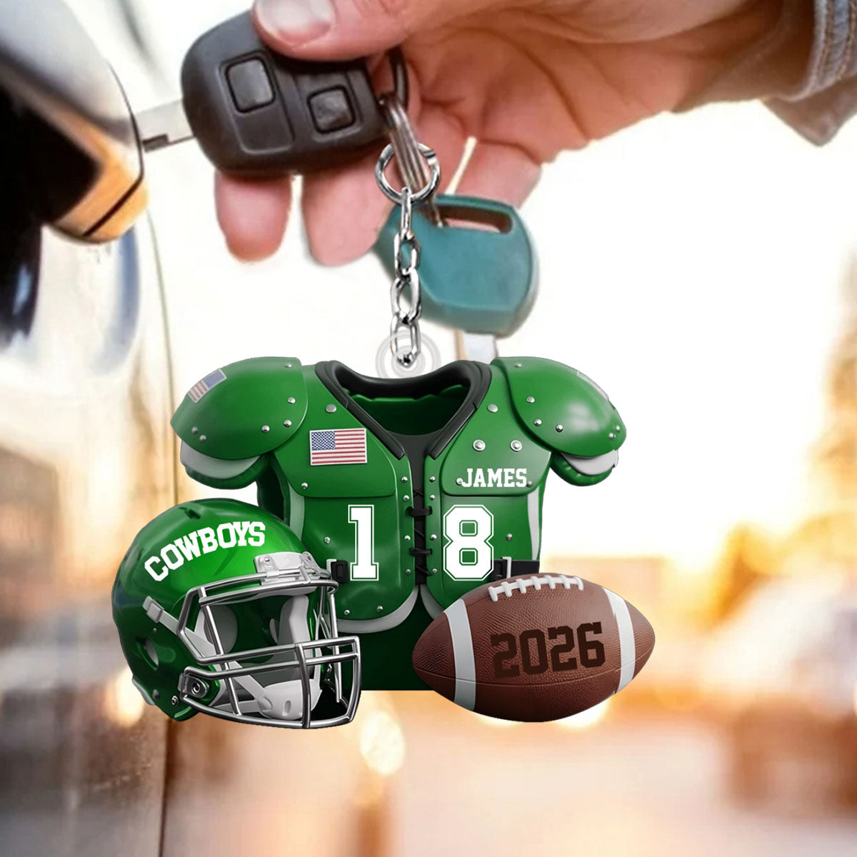 Football Season - Personalized Football Keychain