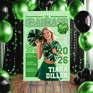 Cheerleading Class Of 2026 Welcome Sign - Personalized Custom Photo Grad Party Canvas Sign