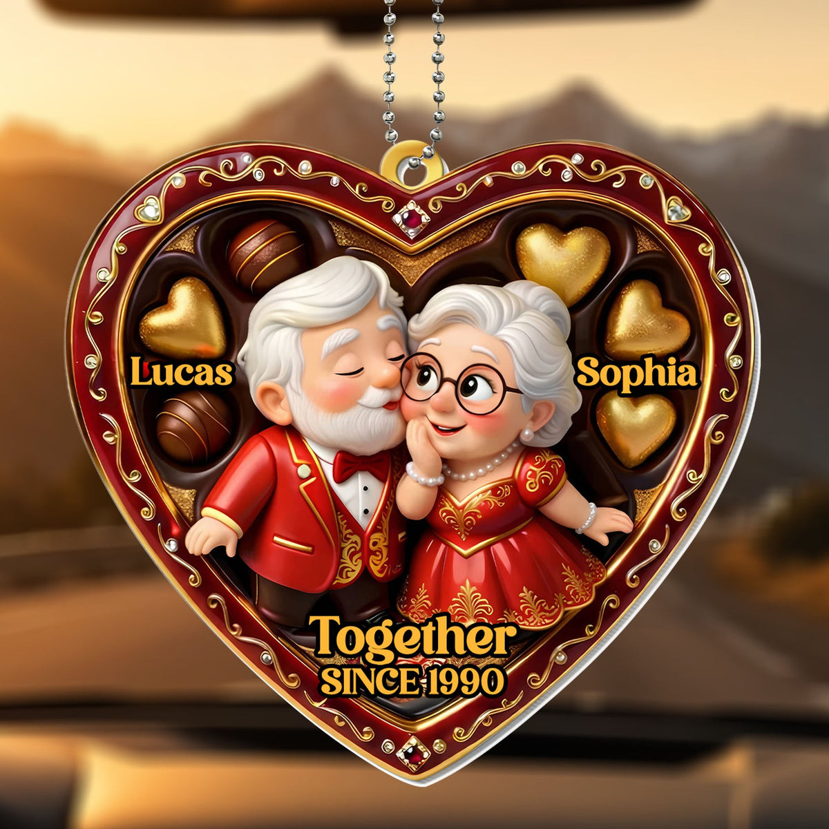 "Together Since [Year]" Heart Ornament With Elderly Couple – Personalized Gift For Grandparents & Couples
