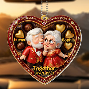 "Together Since [Year]" Heart Ornament With Elderly Couple – Personalized Gift For Grandparents & Couples