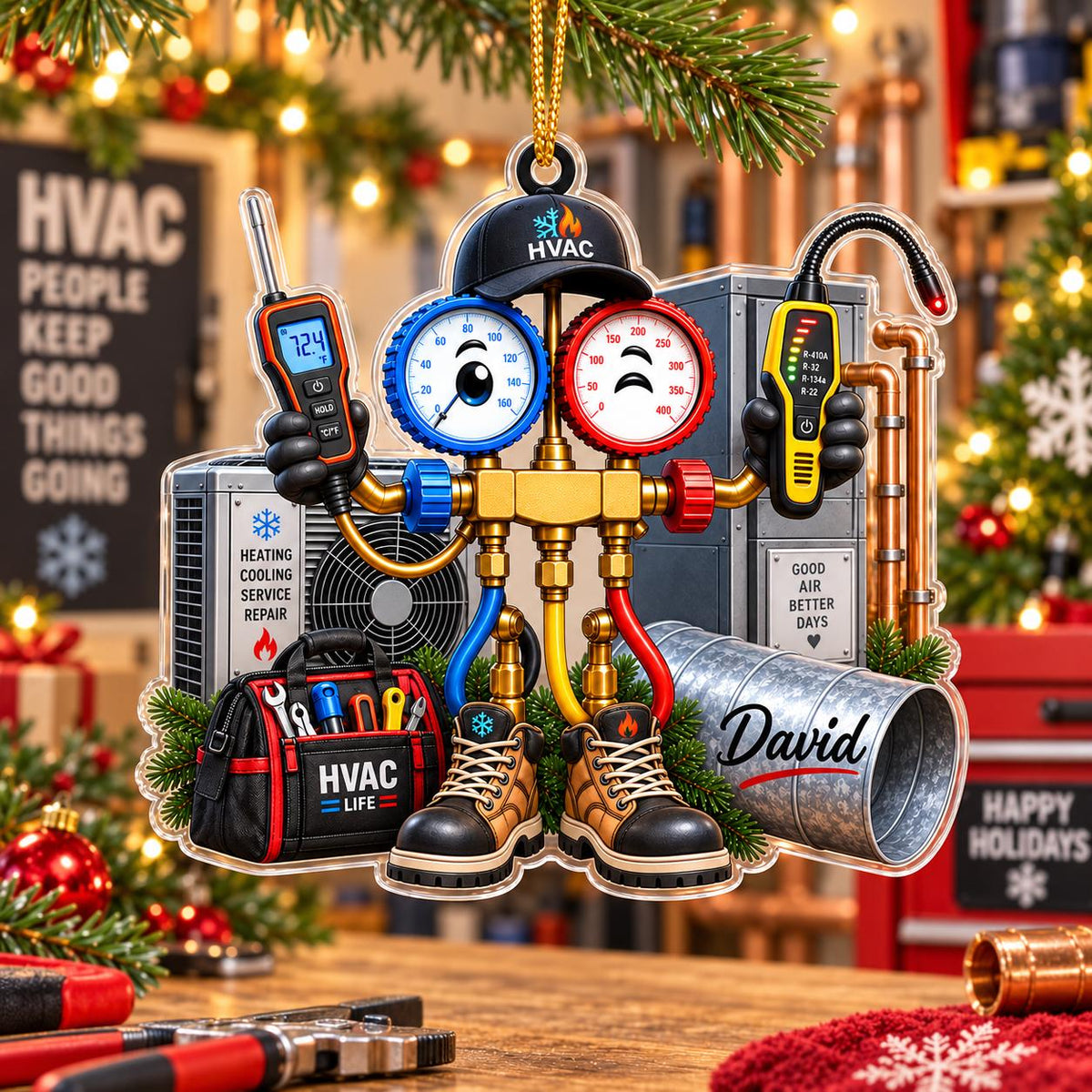 Personalized HVAC Christmas Ornament – Custom AC Technician Gift | Funny Holiday Décor For HVAC Technicians & Electricians